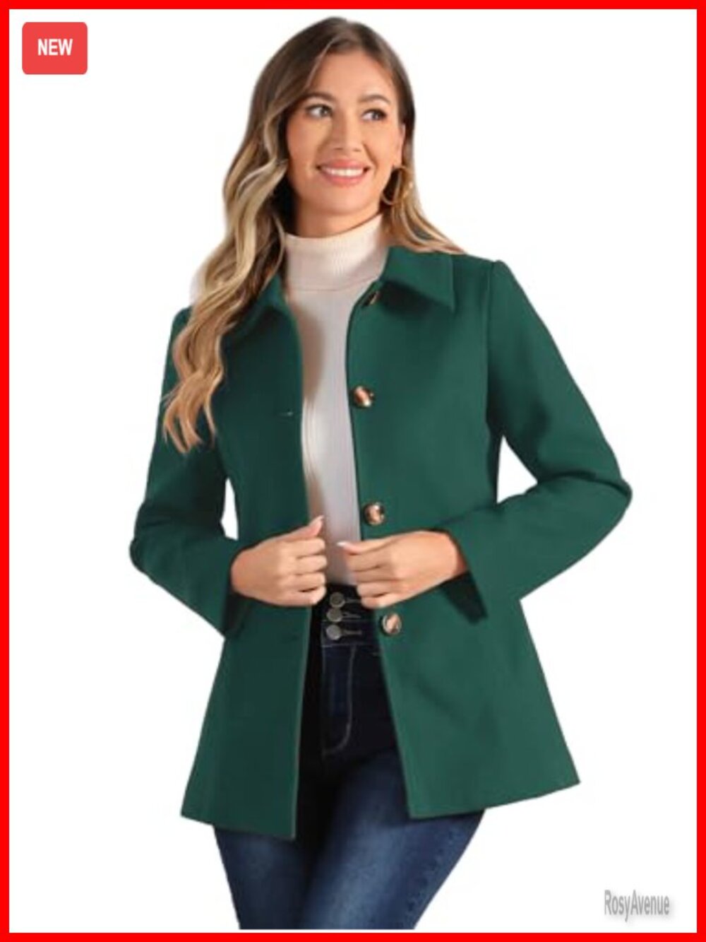 Womens Pea Coat Single Breasted Overcoat Work Office Winter Wool Blend Coat